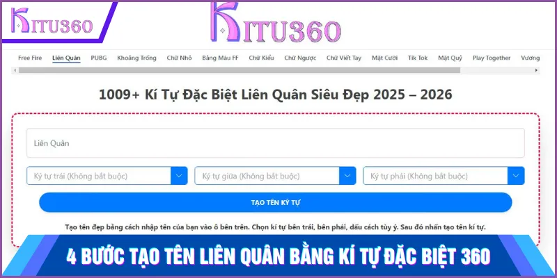 4 bước tạo tên Liên Quân đẹp bằng Kí Tự Đặc Biệt 360