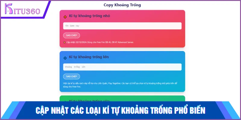 Cập nhật các loại kí tự khoảng trống phổ biến
