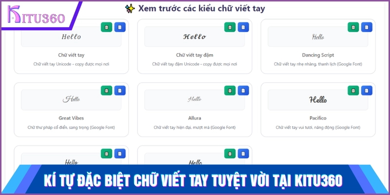Kí tự đặc biệt chữ viết tay công cụ tuyệt vời tại Kitu360