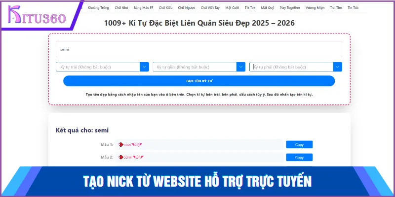 Tạo nick từ website hỗ trợ trực tuyến