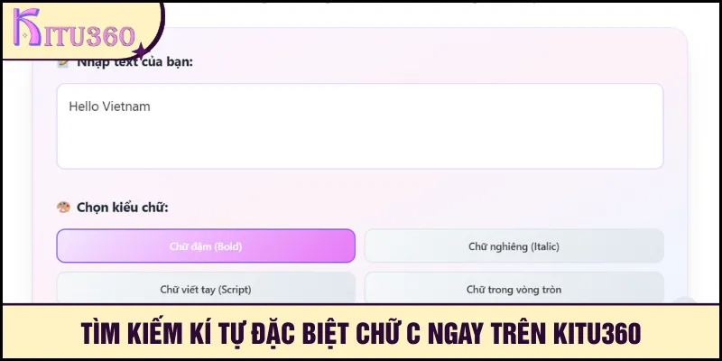 Tìm kiếm kí tự đặc biệt chữ c ngay trên Kitu360